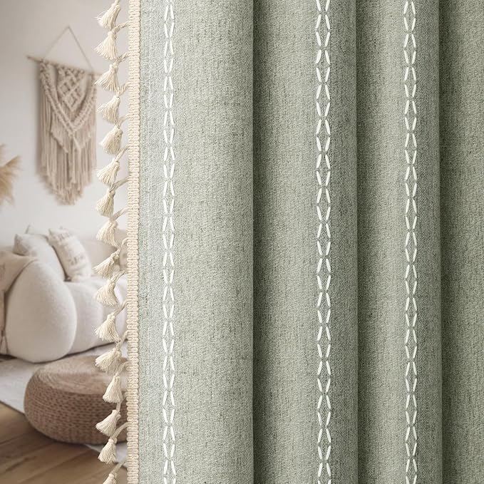Sage Green Boho Blackout Curtains 96 Inch 2 Panels - Image 9