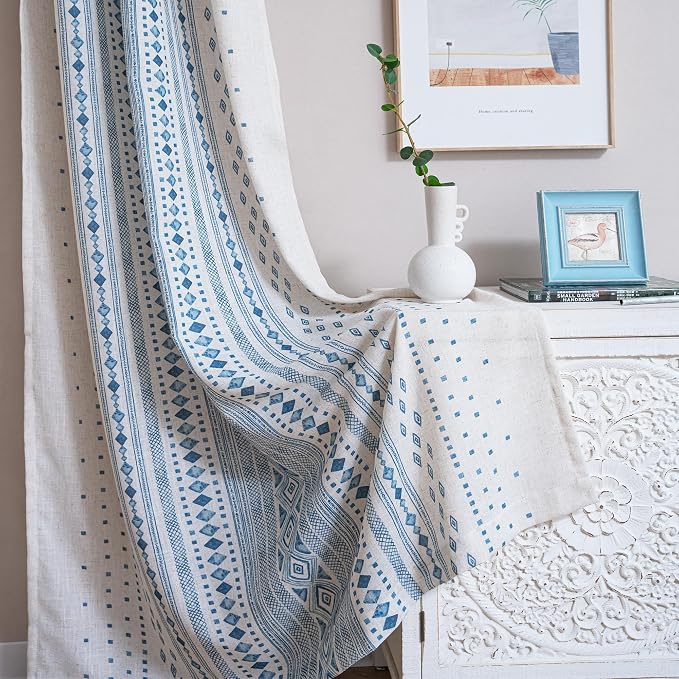 MYSKY HOME Boho Curtains Semi Sheer Linen Blended Curtains 95 Inches Long by MYSKYHOME