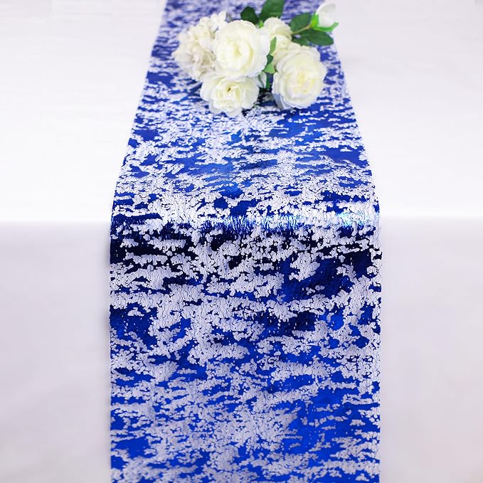 Snowkingdom 2 Pieces Royal Blue Table Runner, Sequin Glitter Foil Metallic Thin - Image 3