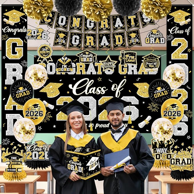 Graduation Decorations Class of 2026 Black and Gold Graduation Decorations - Image 2