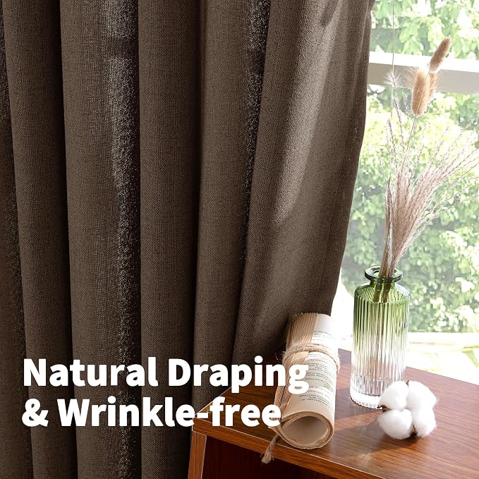 YoungsTex Brown Linen Curtains 40 Inch Length, Short Drapes Light Filtering - Image 6