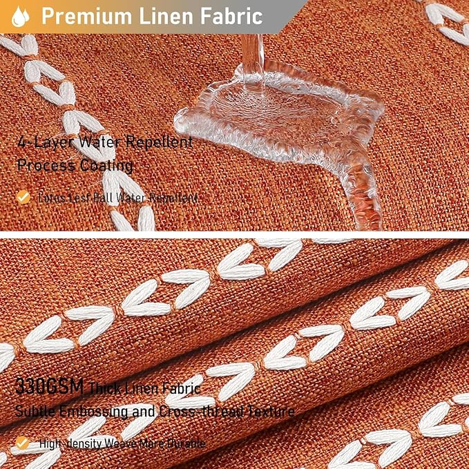 54 x 72 Boho Linen Heavy Duty Cloth Shower Curtain Set, Burnt Orange | Small - Image 4