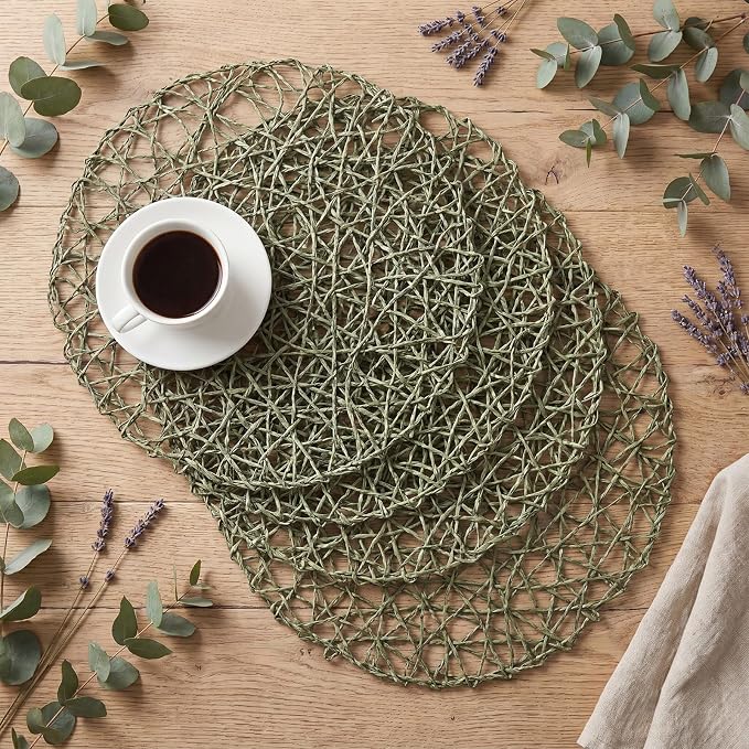 Paper Braided Round Placemats Set of 36 Natural Boho Table Mats Rattan Woven - Image 7