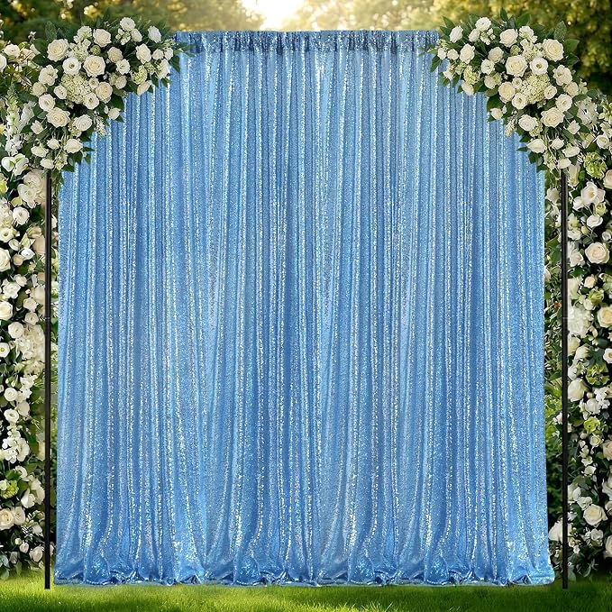 Light Blue Sequin Backdrop Curtains, 2 Panels 2FTx8FT Glitter Curtain Backdrop - Image 7