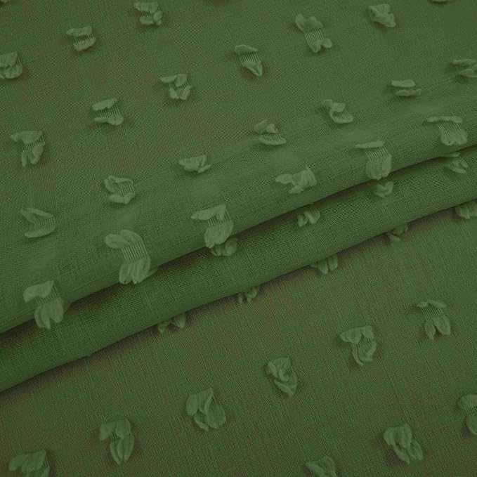 KOUFALL Olive Green Curtains for Living Room Bedroom, Sheer Boho Pom Pom - Image 4