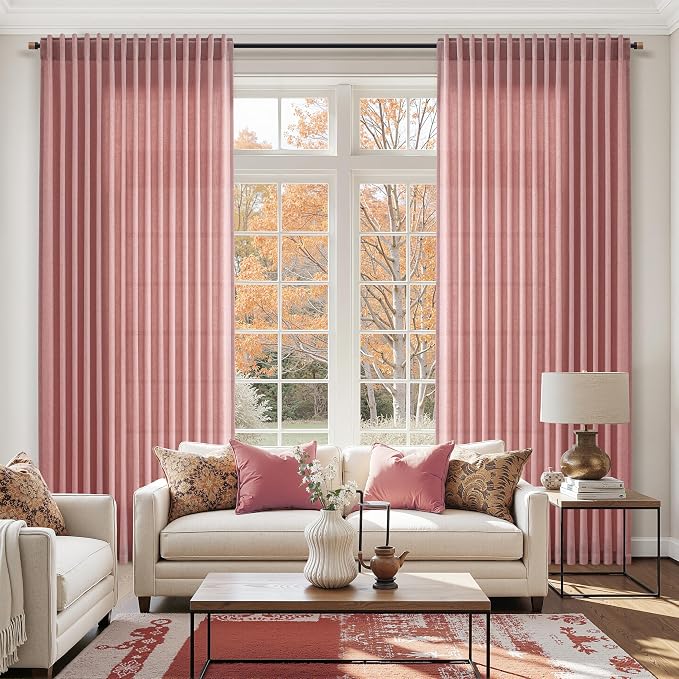 Canyon Rose Linen Curtains for Living Room 100 Inches Long Light Filtering Semi - Image 6