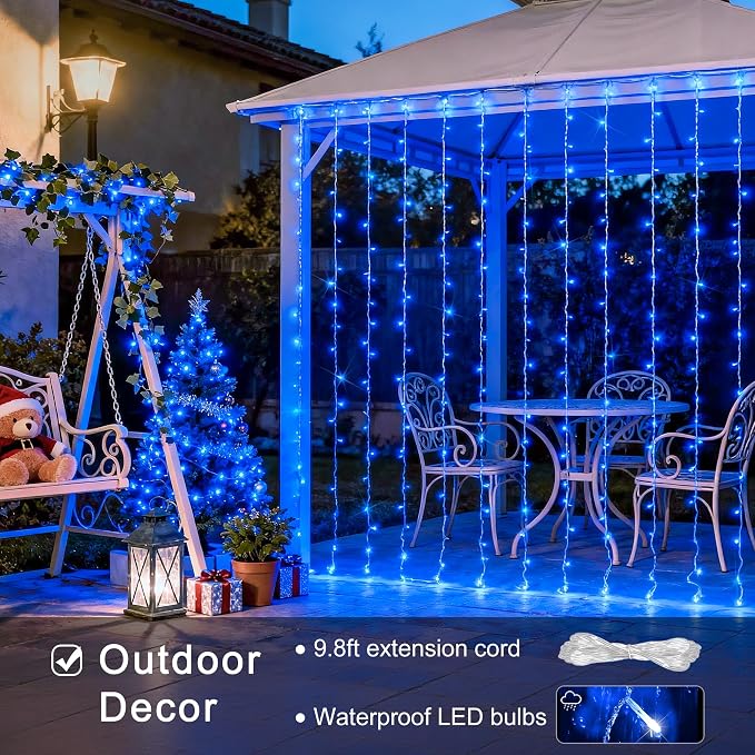 JMEXSUSS 300LED Blue Curtain Lights, 9.8x9.8ft String Lights Indoor Outdoor | - Image 3