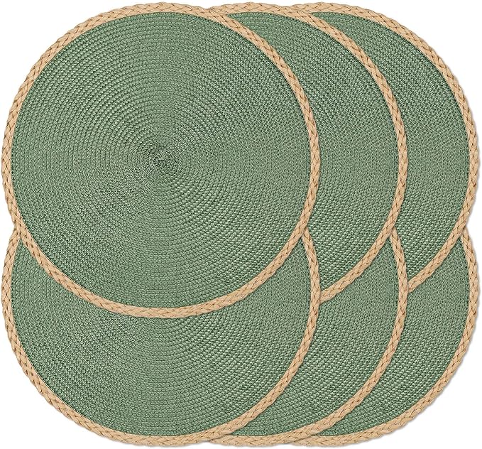 Round Placemats Set of 6, Woven Table Mats, Thin Edge, 15 Inch Diameter by Noctiflorous