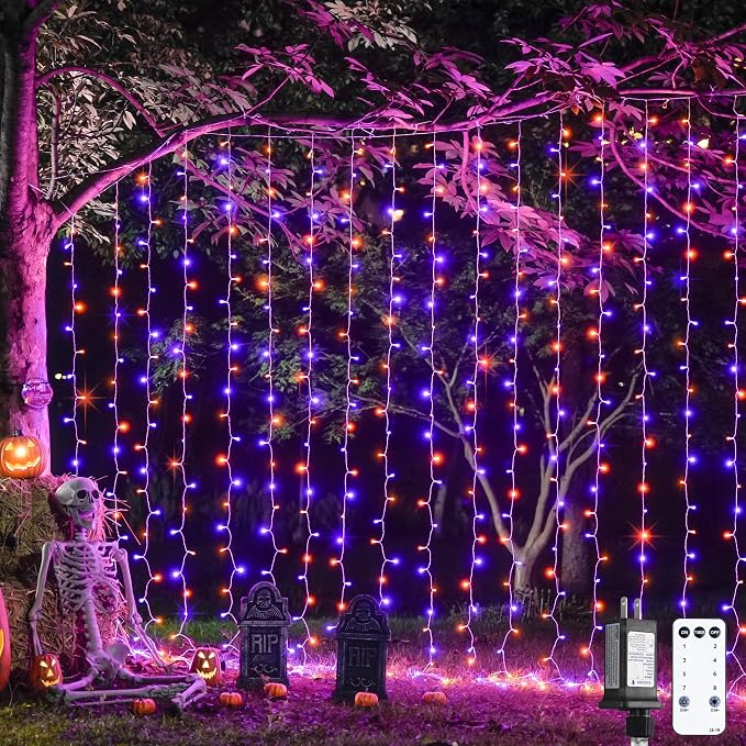 JMEXSUSS 300LED Halloween Curtain Lights, 9.8x9.8ft | Remote, Plug in, Window by JMEXSUSS