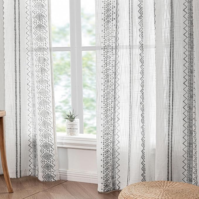 Curtains 63 Inches Long for Living Room Geometric Light Filtering Cotton Back - Image 6