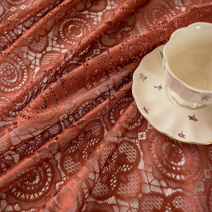 YJ YANJUN Boho Lace Sheer Curtains, Burnt Orange Terracotta, 59x54 inches | 2 - Image 5