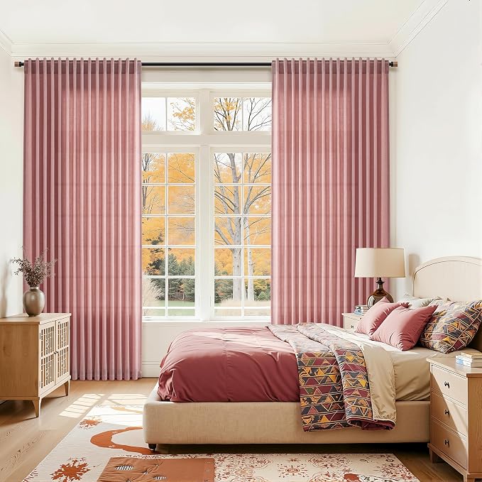 Canyon Rose Linen Curtains for Living Room 105 Inches Long Light Filtering Semi - Image 7