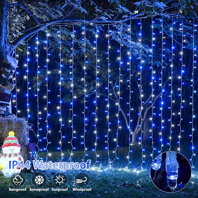 JMEXSUSS 200 LED USB Curtain Lights Blue and White | Remote Curtain Christmas - Image 7