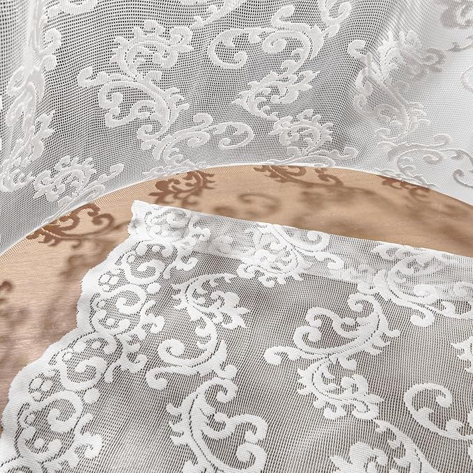 FOLKSIDE Grey Lace Curtains 63 Inch Length 2 Panels Paisley Pattern Rod Pocket - Image 6