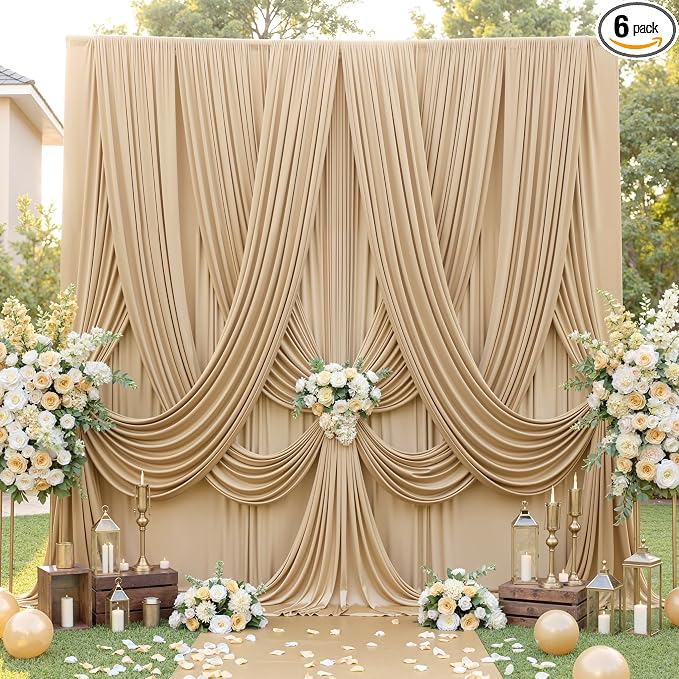 30ft×12ft Wrinkle Free Champagne Backdrop Curtain by ENJOYYOURPARTY