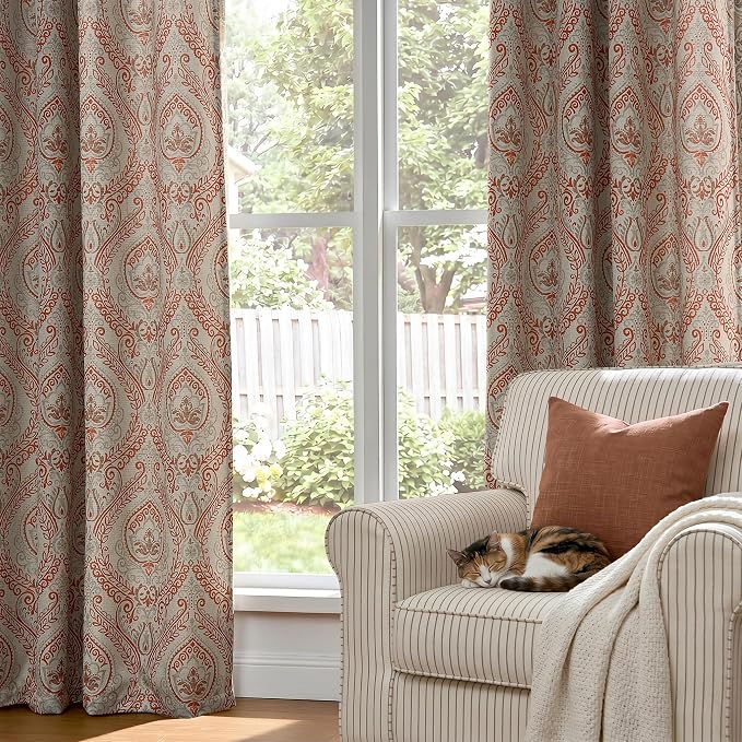 jinchan Terrared Damask Curtains 84 Inch Room Darkening Grommet 2 Panels | - Image 8