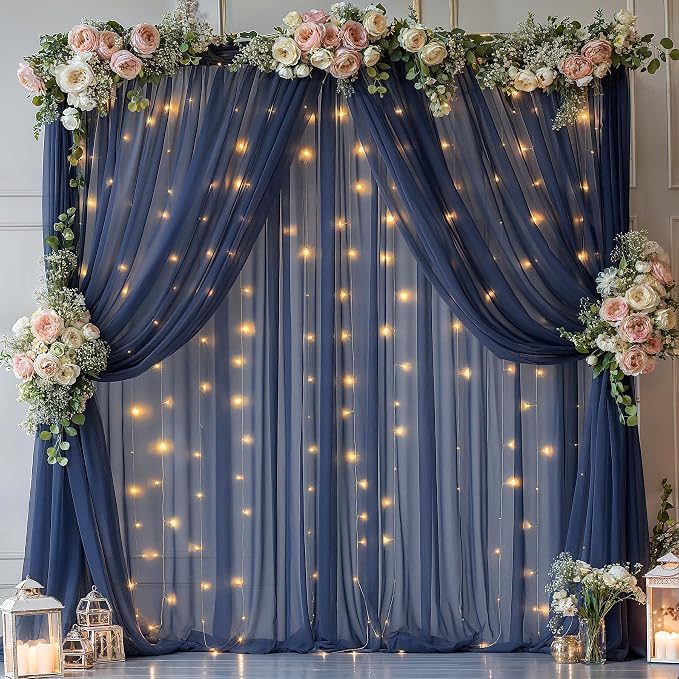 20x10ft Navy Blue Tulle Backdrop Curtain by Partisky