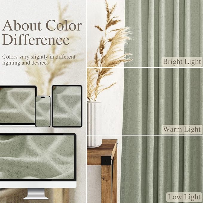 Sage Green Curtains 92 Inch Length 2 Panels Back Tab Pocket Light Filtering - Image 4