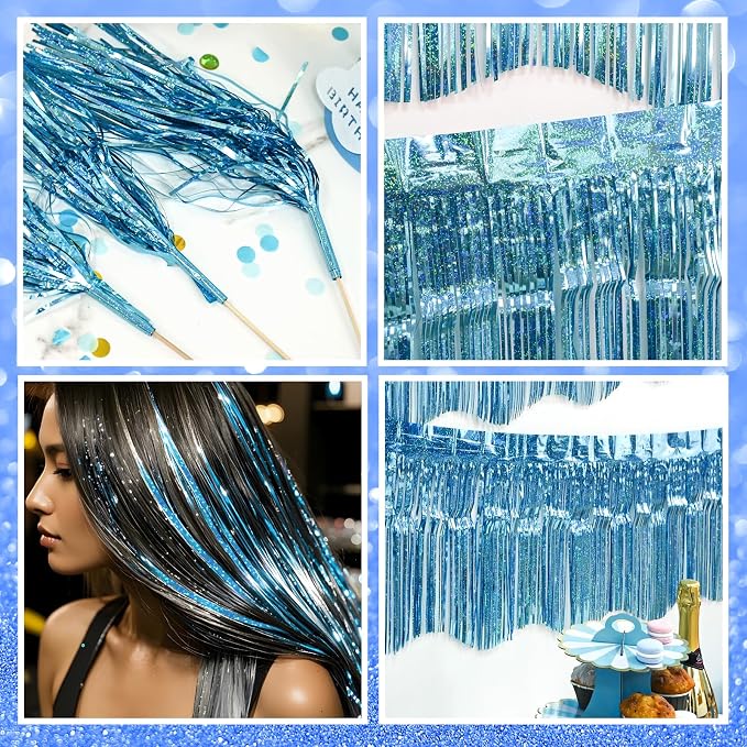 LOLStar Blue Foil Fringe Tinsel Garland, Tinsel Streamers Banner, 6 Pack | 60Ft - Image 9