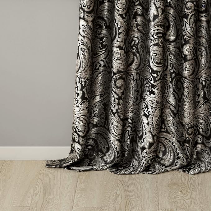Madison Park Aubrey 2 Panel Curtain Faux Silk Paisley Jacquard, Rod Pocket - Image 6
