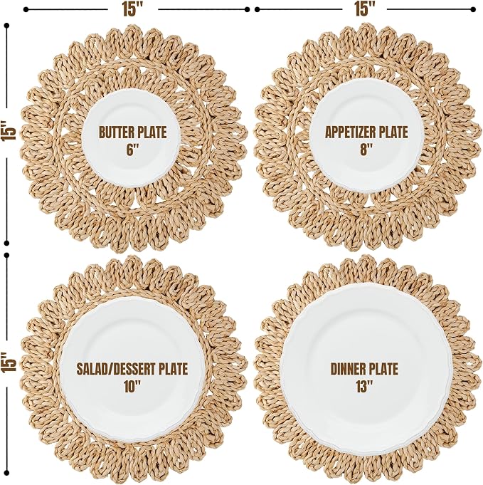15" Corn Husk Woven Round Placemats Set of 8 - Image 3