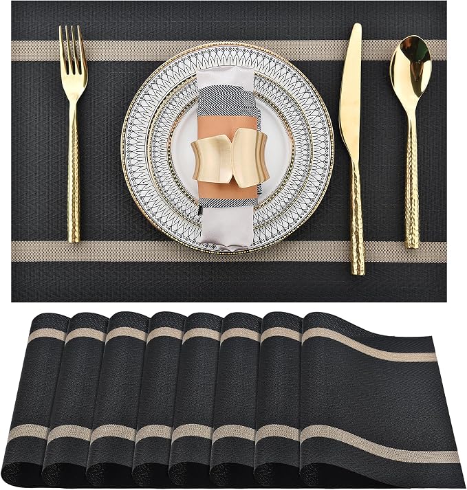 SLKQG Black Placemats Set of 8 by SLKQG