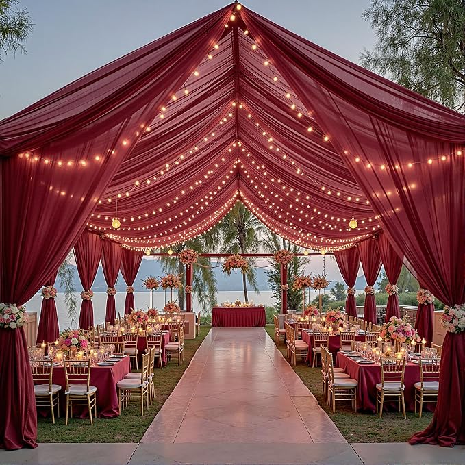 6 Panels Burgundy Ceiling Drapes - Image 6
