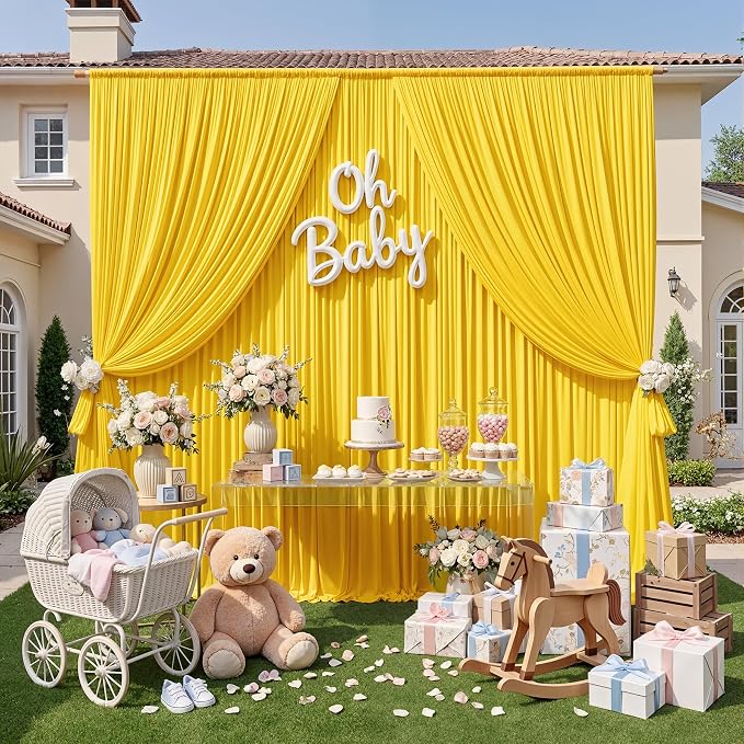 30ft x 10ft Wrinkle Free Yellow Backdrop Curtains - Image 8