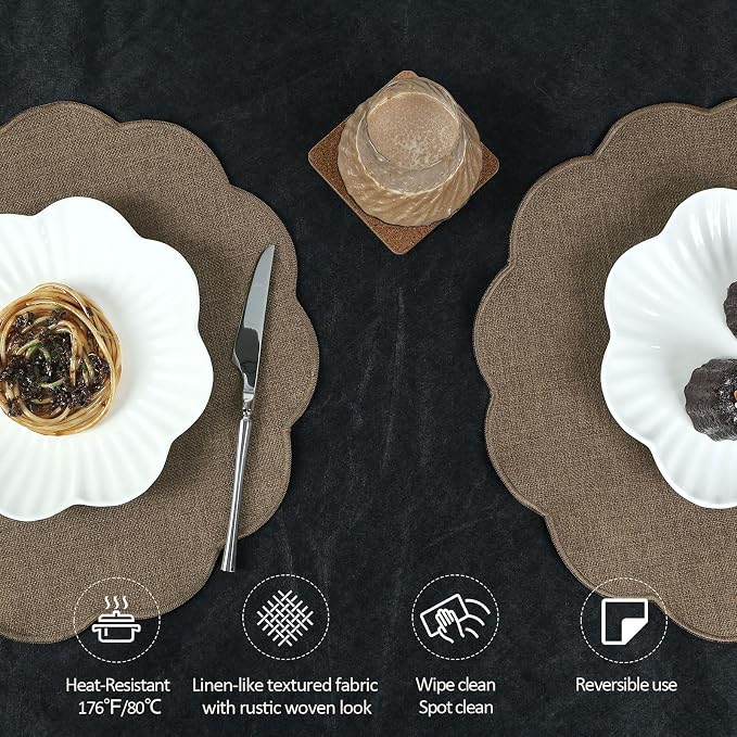 AHHFSMEI Round Faux Linen Placemats Set of 6 Heat Resistant Non-Slip Stain - Image 3