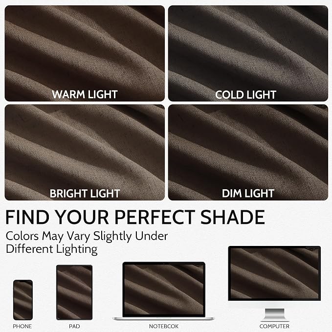 Chocolate Linen Blend Light Filtering Back Tab Curtains 108 Inches Long - Image 4
