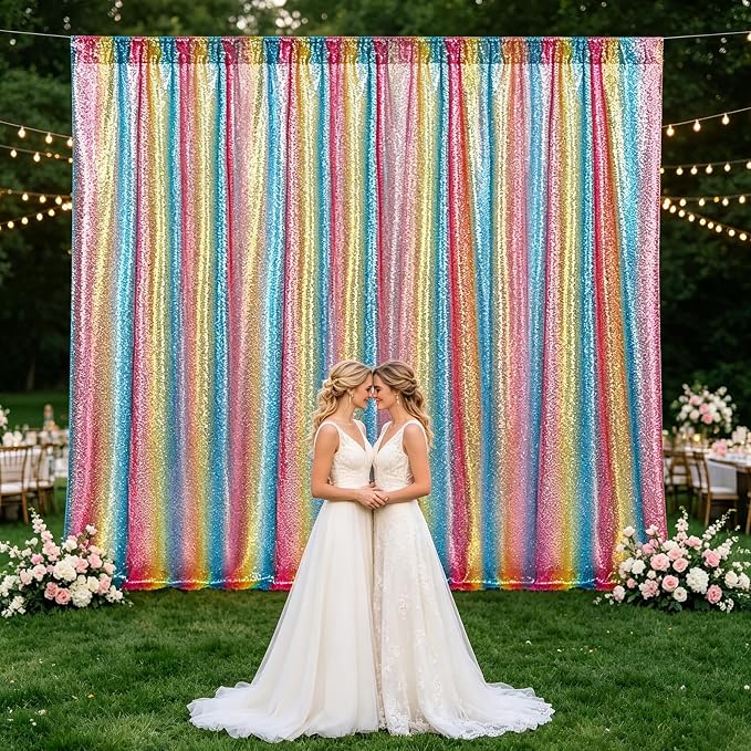 Hahuho Rainbow Sequin Backdrop Curtain, Party Decoration（2 Panels, 4FT x 8FT - Image 5