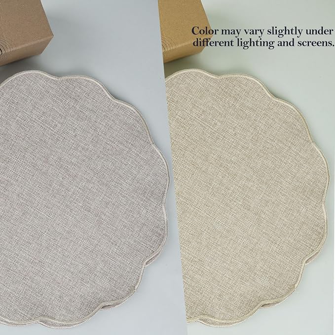 AHHFSMEI Round Faux Linen Placemats Set of 4 Heat Resistant Non-Slip Stain - Image 7