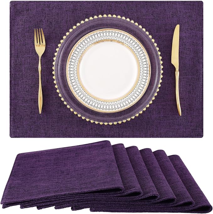 Faux Cotton Linen Placemats Set of 6, Cloth Washable Farmhouse Dining Table Mats by homing