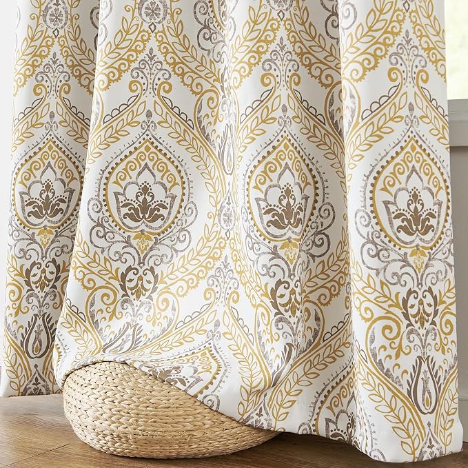 jinchan Grey Blackout Curtains 63 Inch Damask Vintage Grommet 2 Panels | Room - Image 6