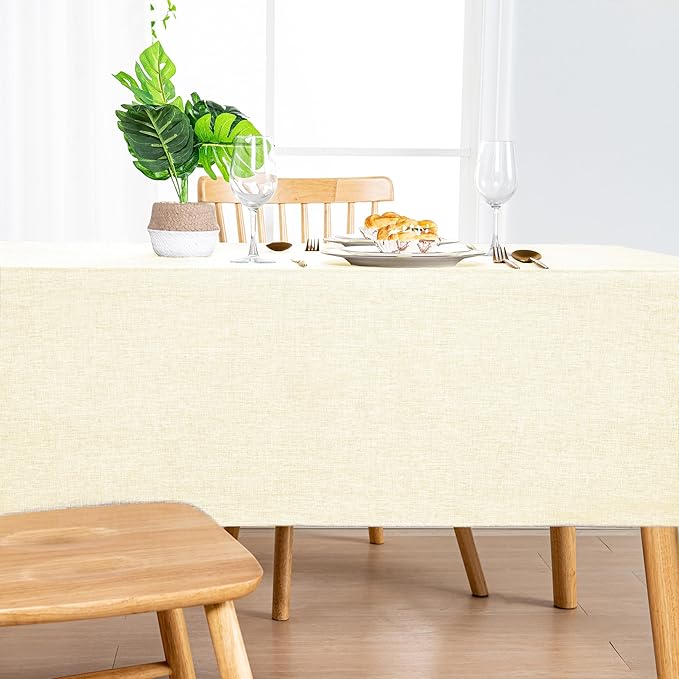 Hiasan Faux Linen Rectangle Tablecloth - Wrinkle and Stain Resistant Washable Table Cloth for Kitchen Dining Room Holiday Table Cover for Dinner, Champagne, 60 x 140 Inch