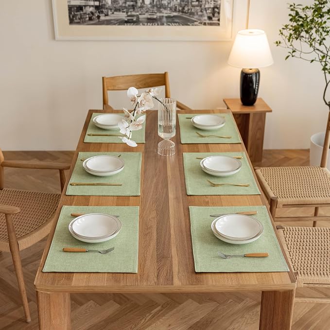 Demetex Green Placemats Set of 6 Washable Place Mats Heat Resistant Table Mats - Image 6