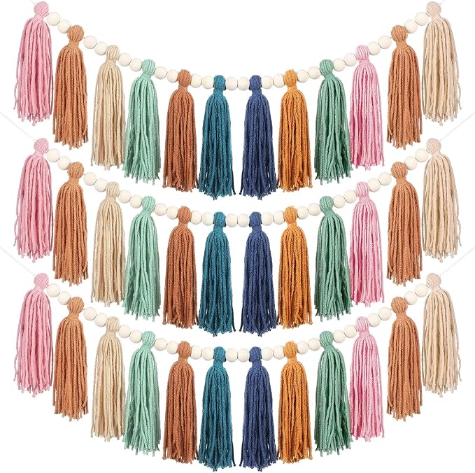 Zeyune 3 Pcs Boho Tassel Garland Boho Rainbow Wall Decor Colorful Pastel Tassel by Zeyune