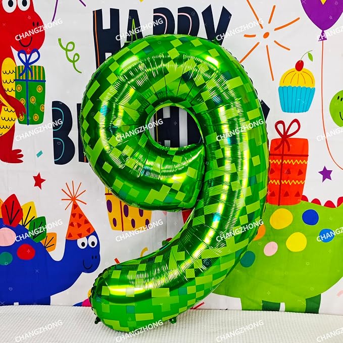 40 inch giant Green pixel miner game number 8 balloon | Large mining theme foil - Image 4