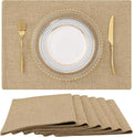 Faux Cotton Linen Placemats Set of 6, Cloth Washable Farmhouse Dining Table Mats by homing