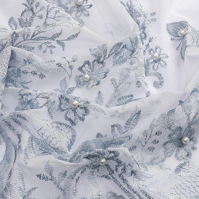 White Sheer Voile Curtains Blue Embossed Butterflies 54Wx96L Inch | Light - Image 7