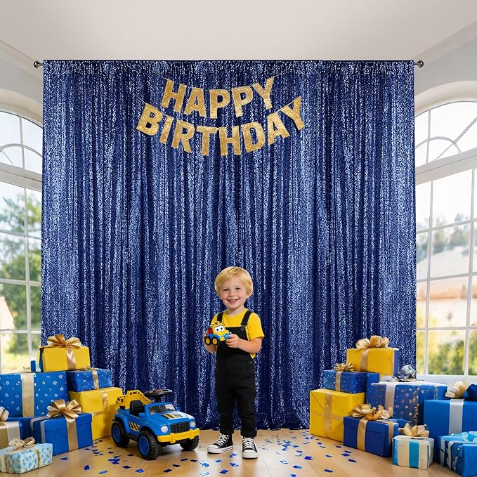 Sugargirl Navy Sequin Backdrop Curtain 4FTx8FT Glitter Navy Background Drapes - Image 7