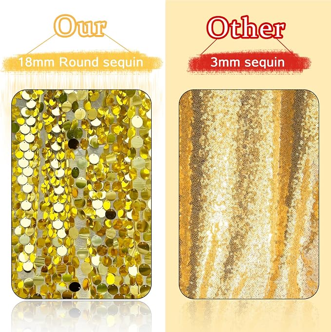 Gold Payette Sequin Backdrop, 4x10 Feet, 2 Panel Shimmer Large Sequin Backdrop - Image 5
