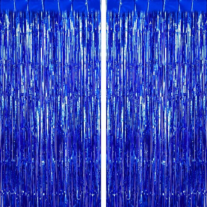 2 Pack Fringe Curtains Foil Shiny Fringe Backdrop Tinsel Door Streamers Foil by TOTAFAM