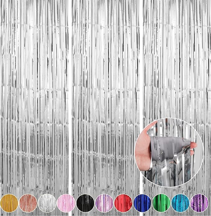 5 Pack 3.3 x 9.9 ft Silver Fringe Backdrop Streamers Party Decorations | Foil by Crosize