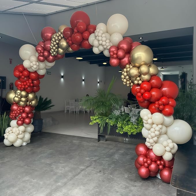 Red and White Balloons Set, 12 Inch Sand White Red and Gold Balloon, Metallic - Image 3