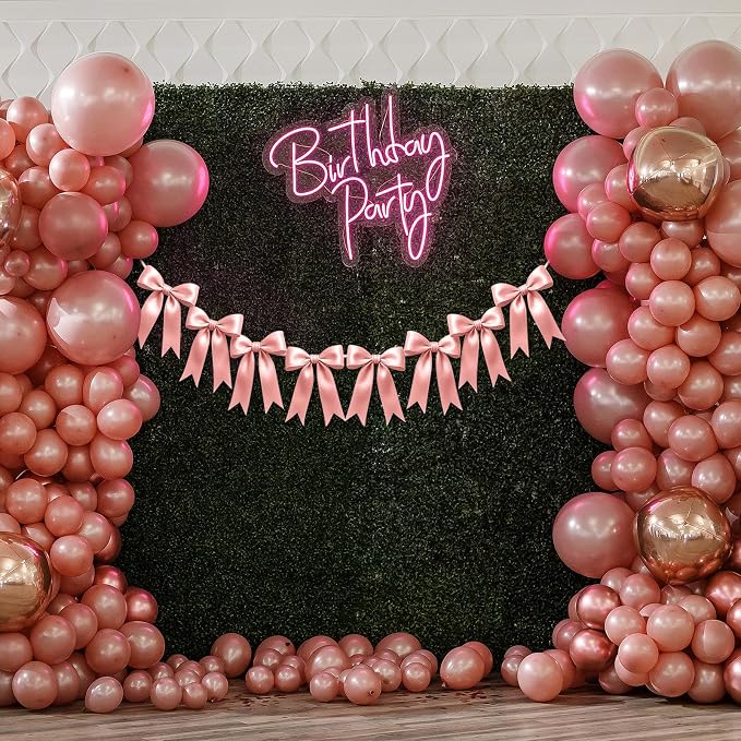 2 Strings of 16PCS Rose Gold Pink Bow Garlands Banner Decoration, Pre-Strung - Image 4