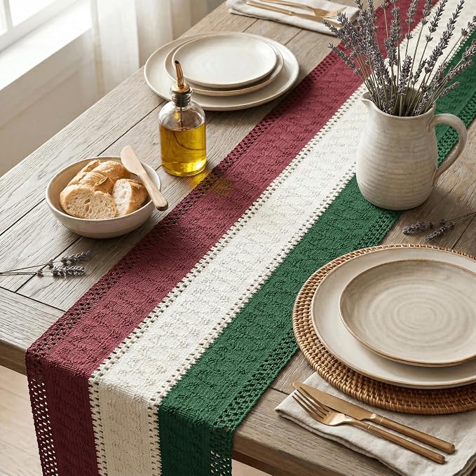 Artoid Mode Green Beige Red Farmhouse Rustic Table Runner 12x90 Inch | Holiday - Image 3