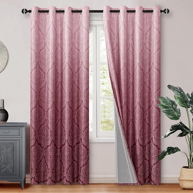 DWCN 100% Blackout Curtains for Bedroom 84 Inch Long-Damask Patterned Ombre by DWCN