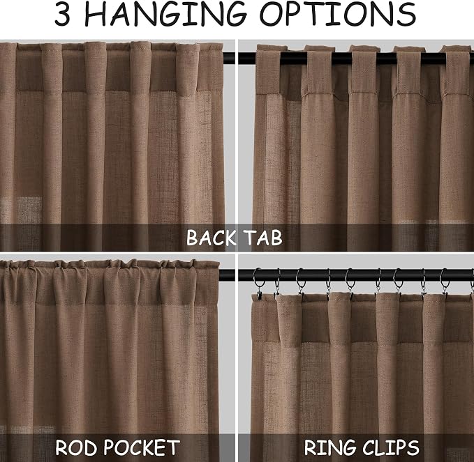 Caramel Brown Linen Curtains 96 Inches Long - Image 2
