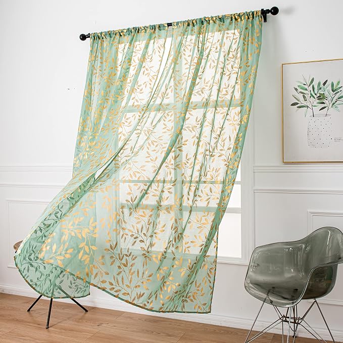 Sutuo Home Green Sheer Curtains 72 Inch Length 2 Panels Set, Privacy Voile - Image 7